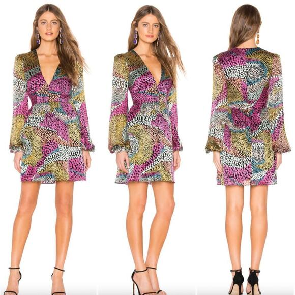 SALONI $710 Camille Gathered Fil Coupe Chiffon Dotty Mini Dress - Picture 2 of 5